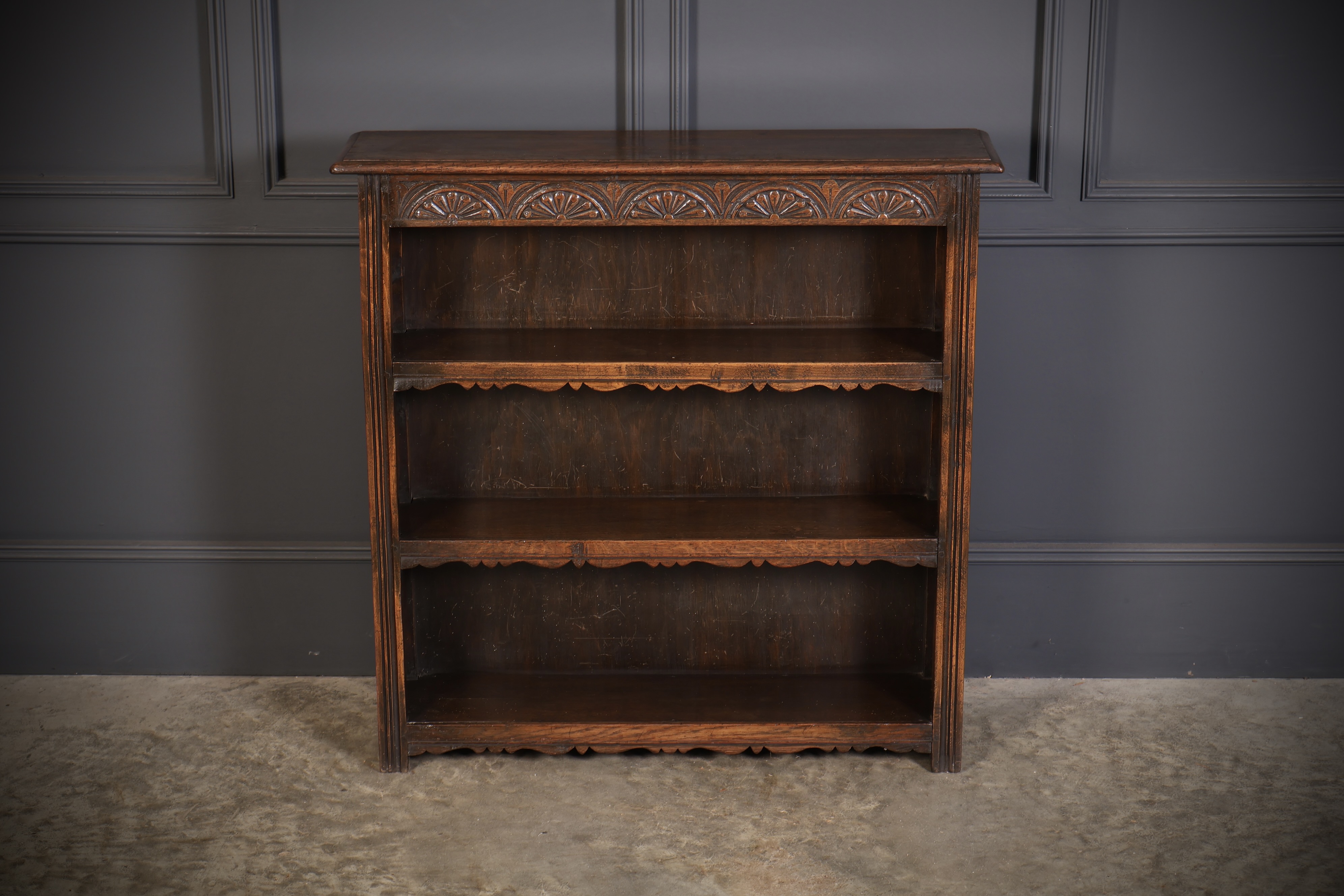 Carved Oak Open Bookcase bookcase Antique Bookcases 5